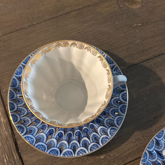 Imperial Lomonosov Porcelain Two Teacups w/Saucers.  Forget-Me-Not 22K Gold. - Picture 9 of 9